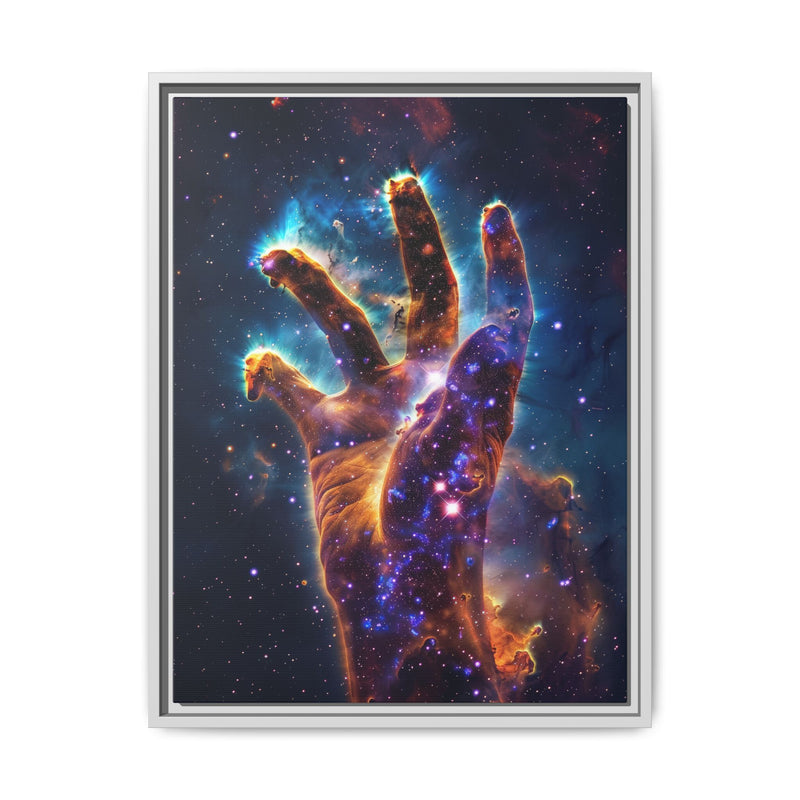 Cosmic Hand Framed Canvas Art — Nebula Space Wall Print