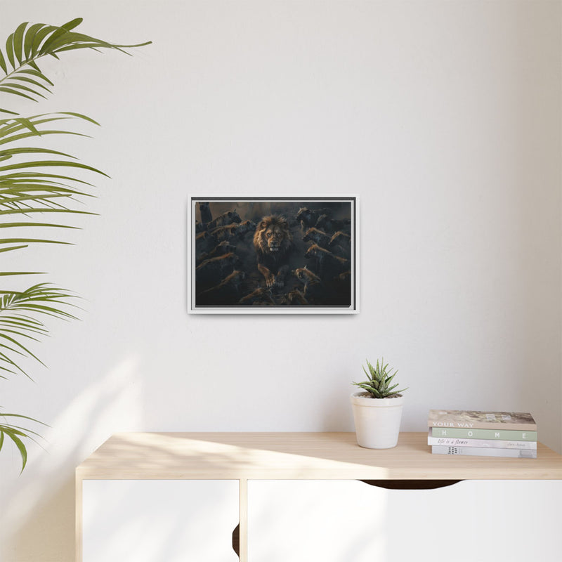 Framed Matte Canvas - Majestic Lion Leading the Pride
