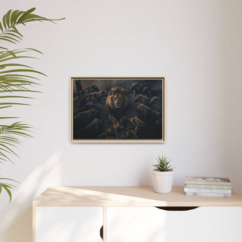 Framed Matte Canvas - Majestic Lion Leading the Pride