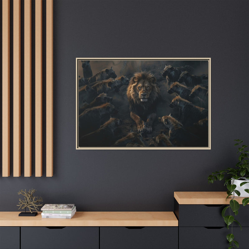 Framed Matte Canvas - Majestic Lion Leading the Pride
