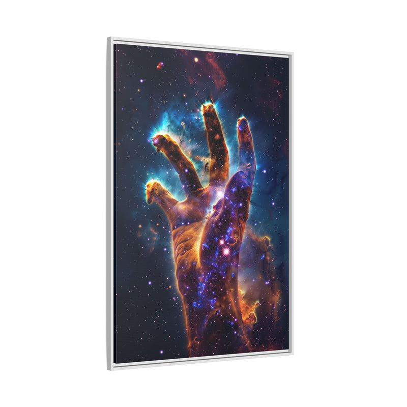 Cosmic Hand Framed Canvas Art — Nebula Space Wall Print