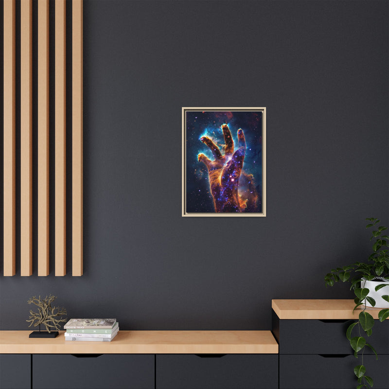 Cosmic Hand Framed Canvas Art — Nebula Space Wall Print