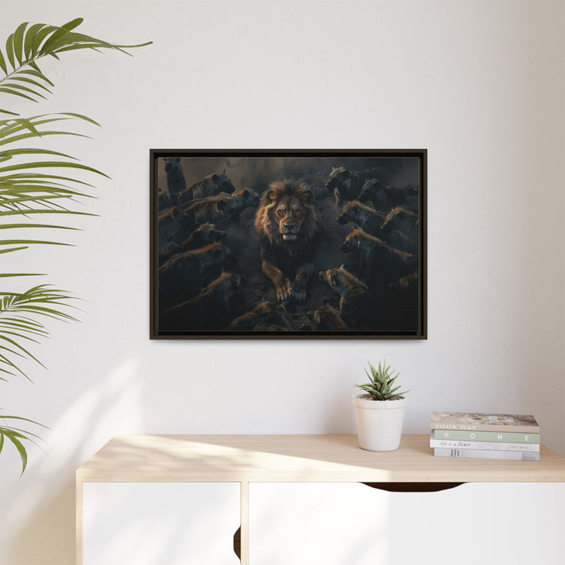 Framed Matte Canvas - Majestic Lion Leading the Pride