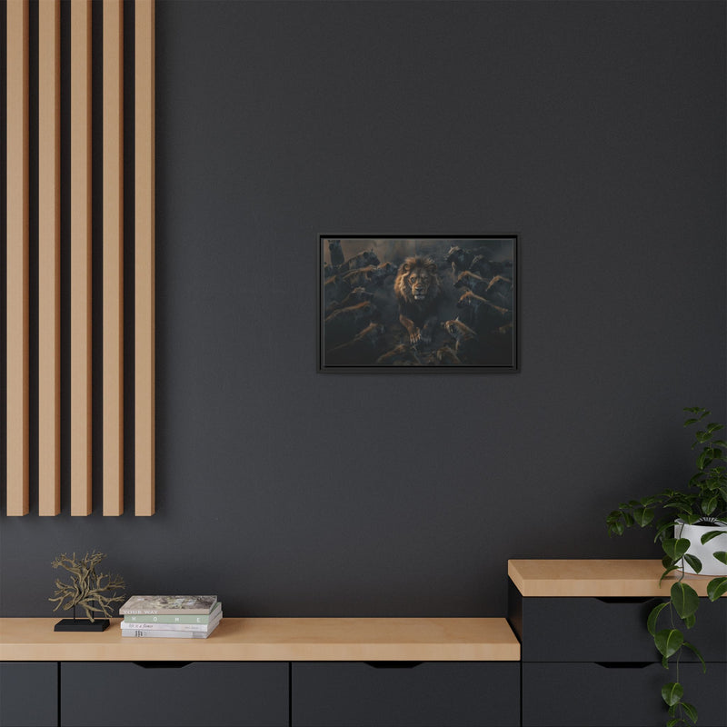 Framed Matte Canvas - Majestic Lion Leading the Pride