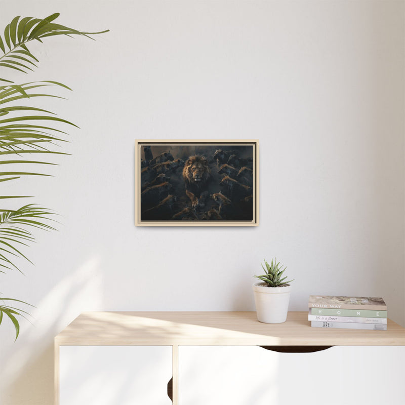 Framed Matte Canvas - Majestic Lion Leading the Pride
