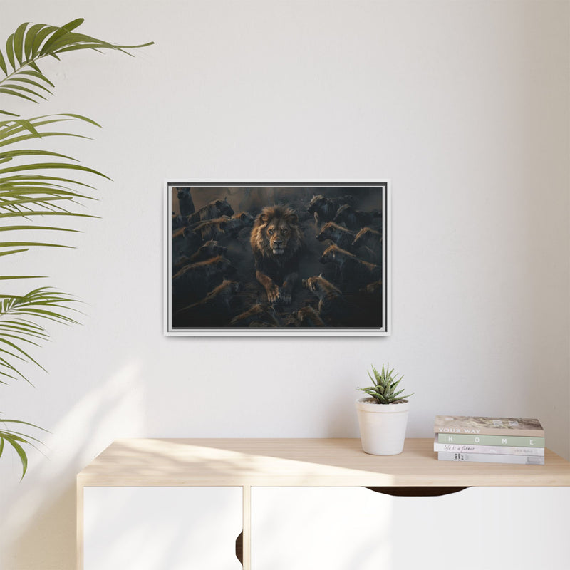Framed Matte Canvas - Majestic Lion Leading the Pride