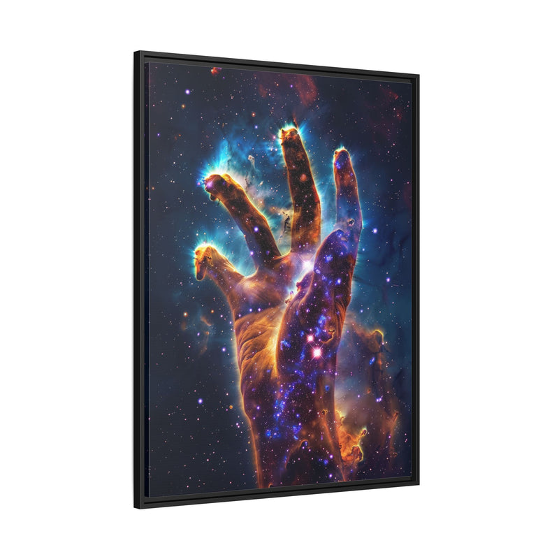 Cosmic Hand Framed Canvas Art — Nebula Space Wall Print