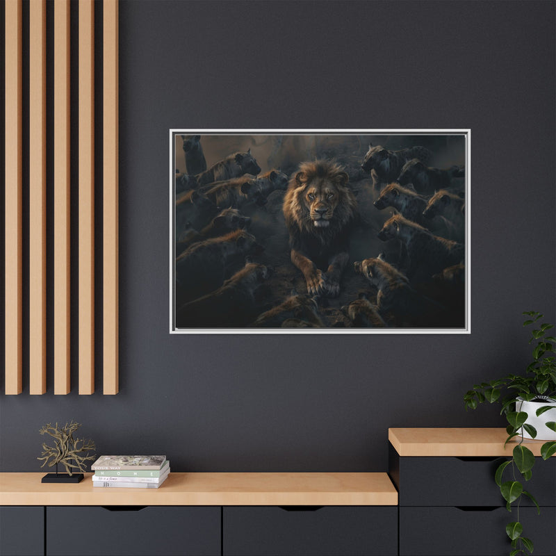 Framed Matte Canvas - Majestic Lion Leading the Pride