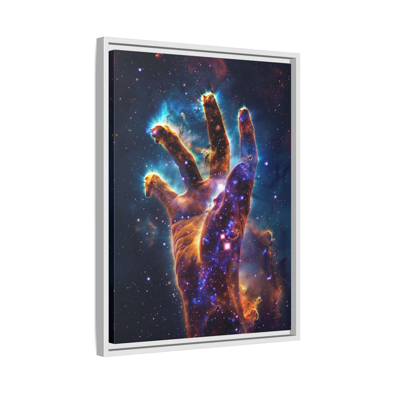 Cosmic Hand Framed Canvas Art — Nebula Space Wall Print