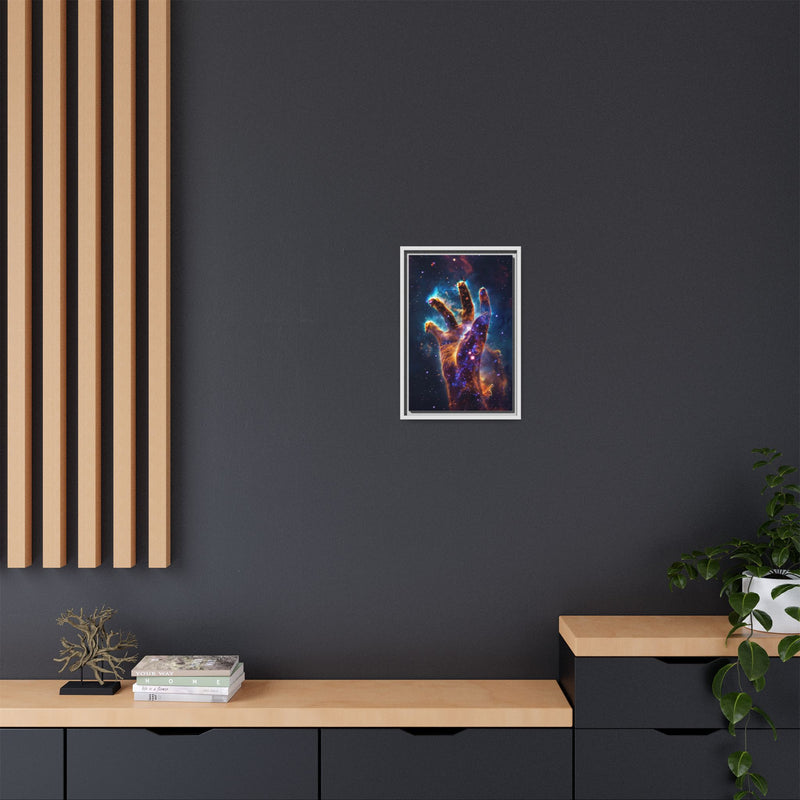 Cosmic Hand Framed Canvas Art — Nebula Space Wall Print