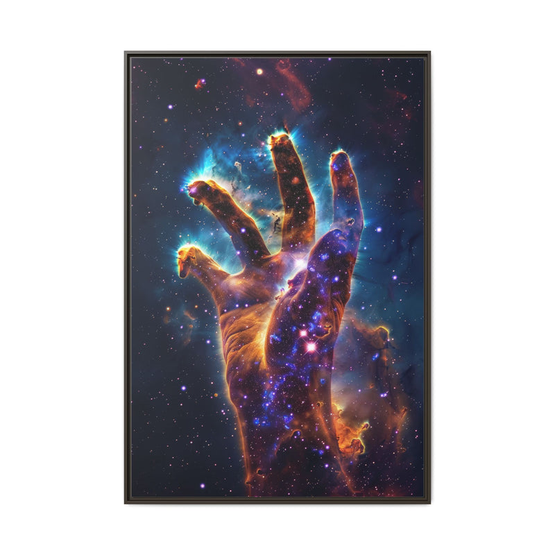 Cosmic Hand Framed Canvas Art — Nebula Space Wall Print
