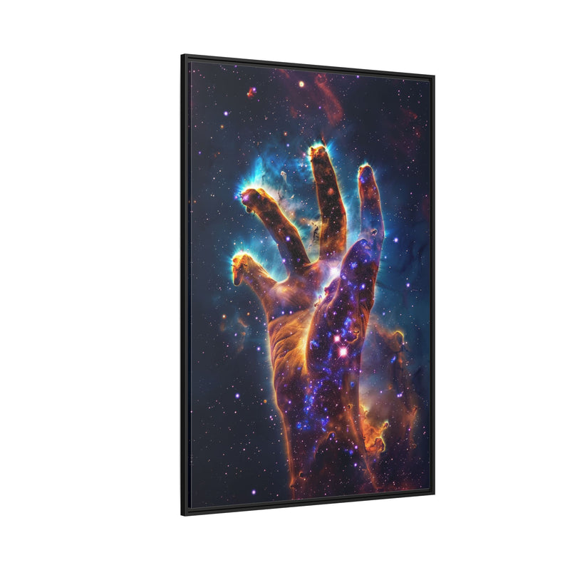 Cosmic Hand Framed Canvas Art — Nebula Space Wall Print