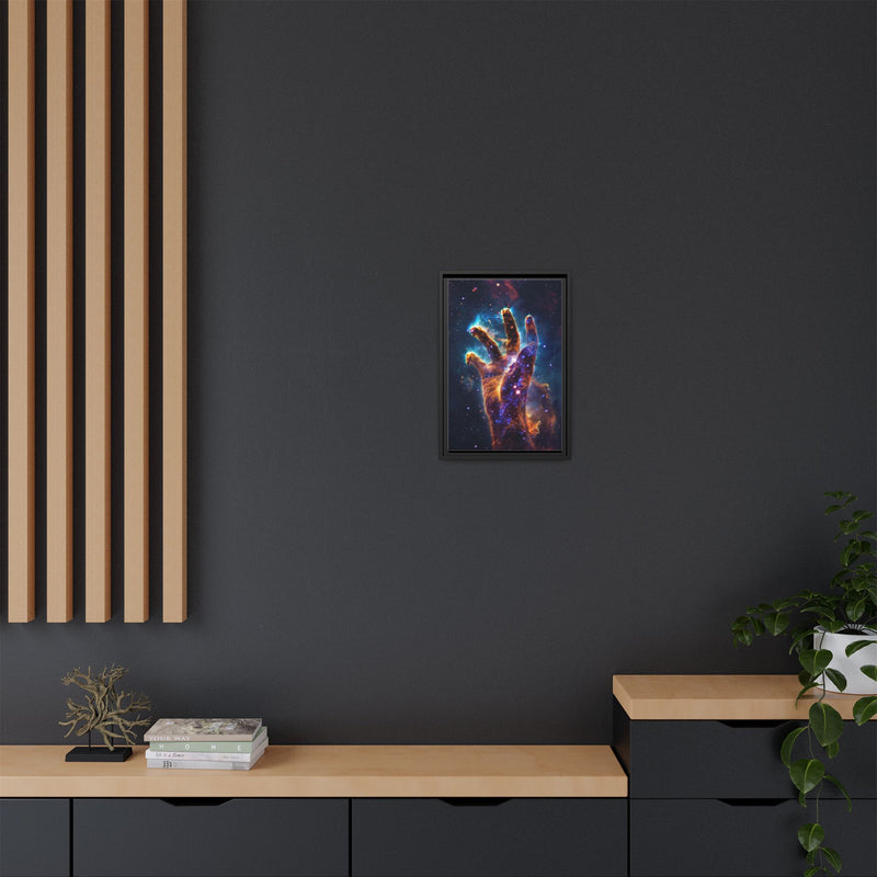 Cosmic Hand Framed Canvas Art — Nebula Space Wall Print