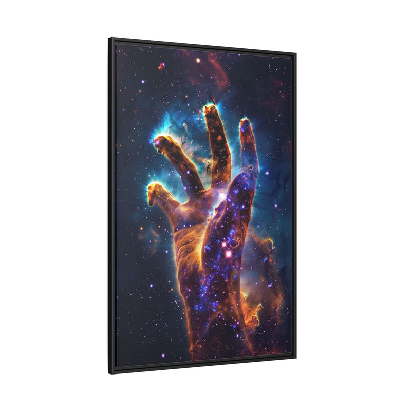 Cosmic Hand Framed Canvas Art — Nebula Space Wall Print