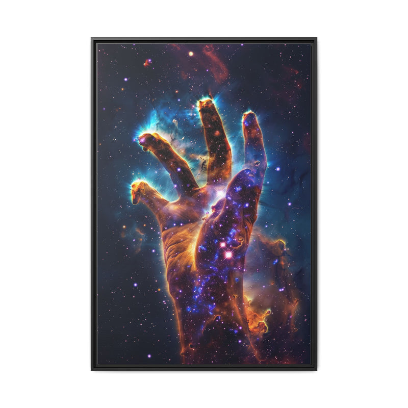 Cosmic Hand Framed Canvas Art — Nebula Space Wall Print