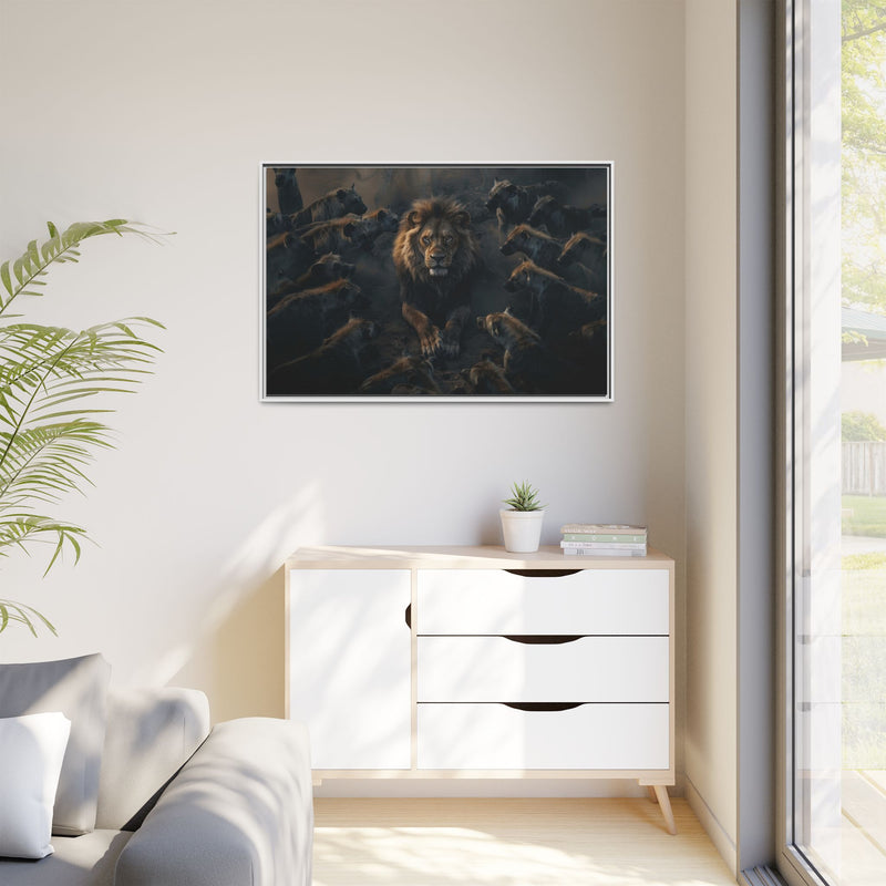 Framed Matte Canvas - Majestic Lion Leading the Pride