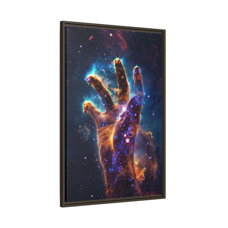 Cosmic Hand Framed Canvas Art — Nebula Space Wall Print