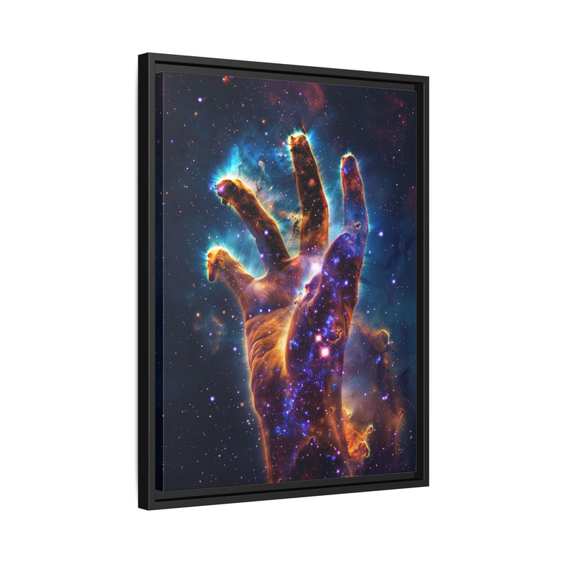 Cosmic Hand Framed Canvas Art — Nebula Space Wall Print