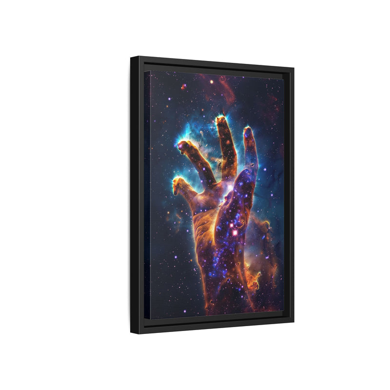 Cosmic Hand Framed Canvas Art — Nebula Space Wall Print