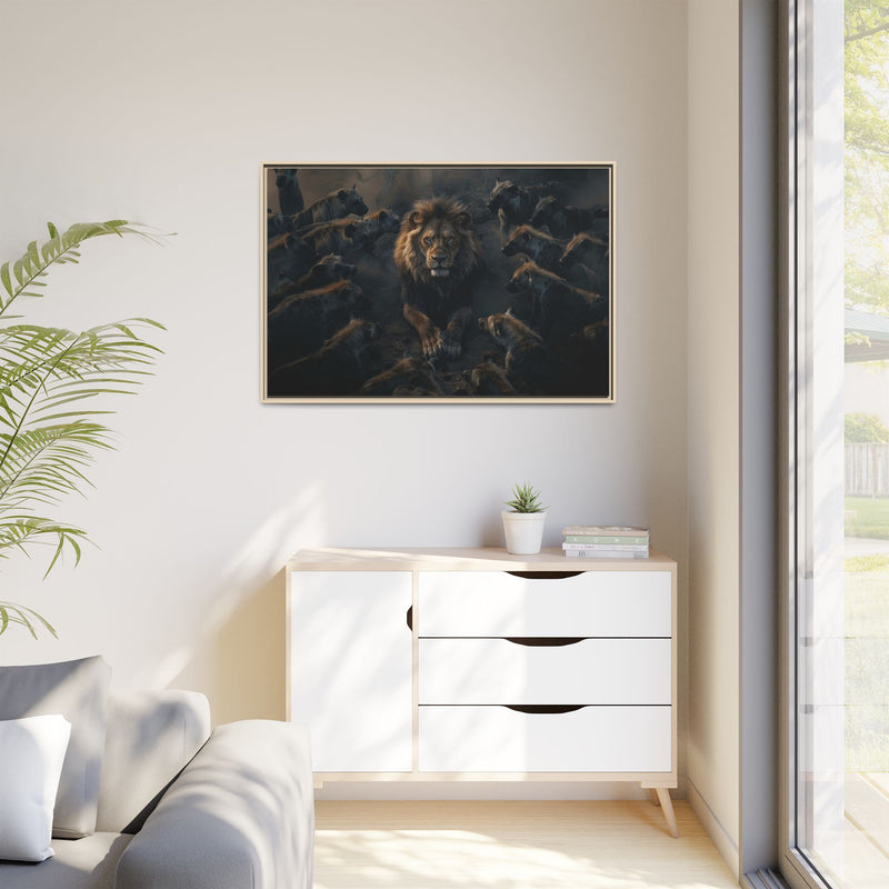 Framed Matte Canvas - Majestic Lion Leading the Pride