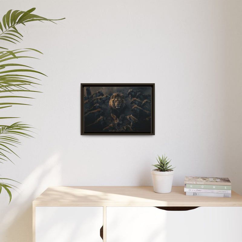 Framed Matte Canvas - Majestic Lion Leading the Pride