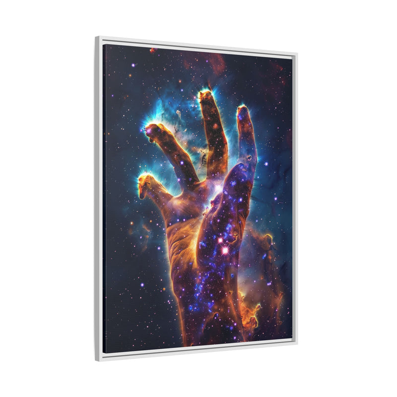 Cosmic Hand Framed Canvas Art — Nebula Space Wall Print