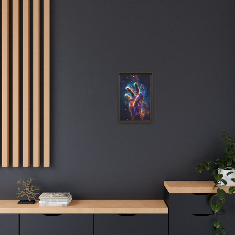 Cosmic Hand Framed Canvas Art — Nebula Space Wall Print