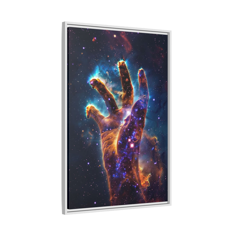 Cosmic Hand Framed Canvas Art — Nebula Space Wall Print